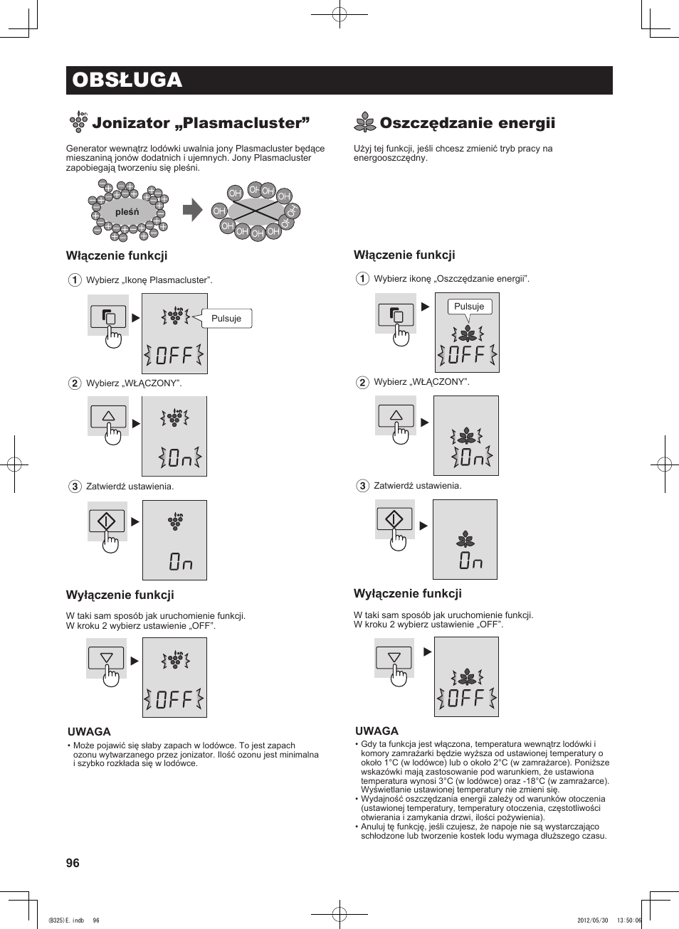 Obsługa, Jonizator „plasmacluster, Oszczędzanie energii | Sharp SJ-FP760VST User Manual | Page 96 / 224