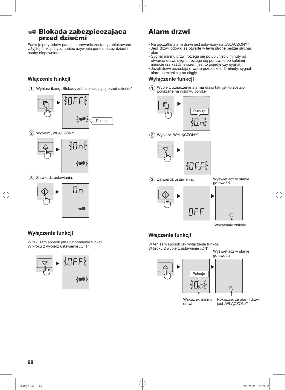 Alarm drzwi, Blokada zabezpieczająca przed dziećmi | Sharp SJ-FP760VST User Manual | Page 98 / 224