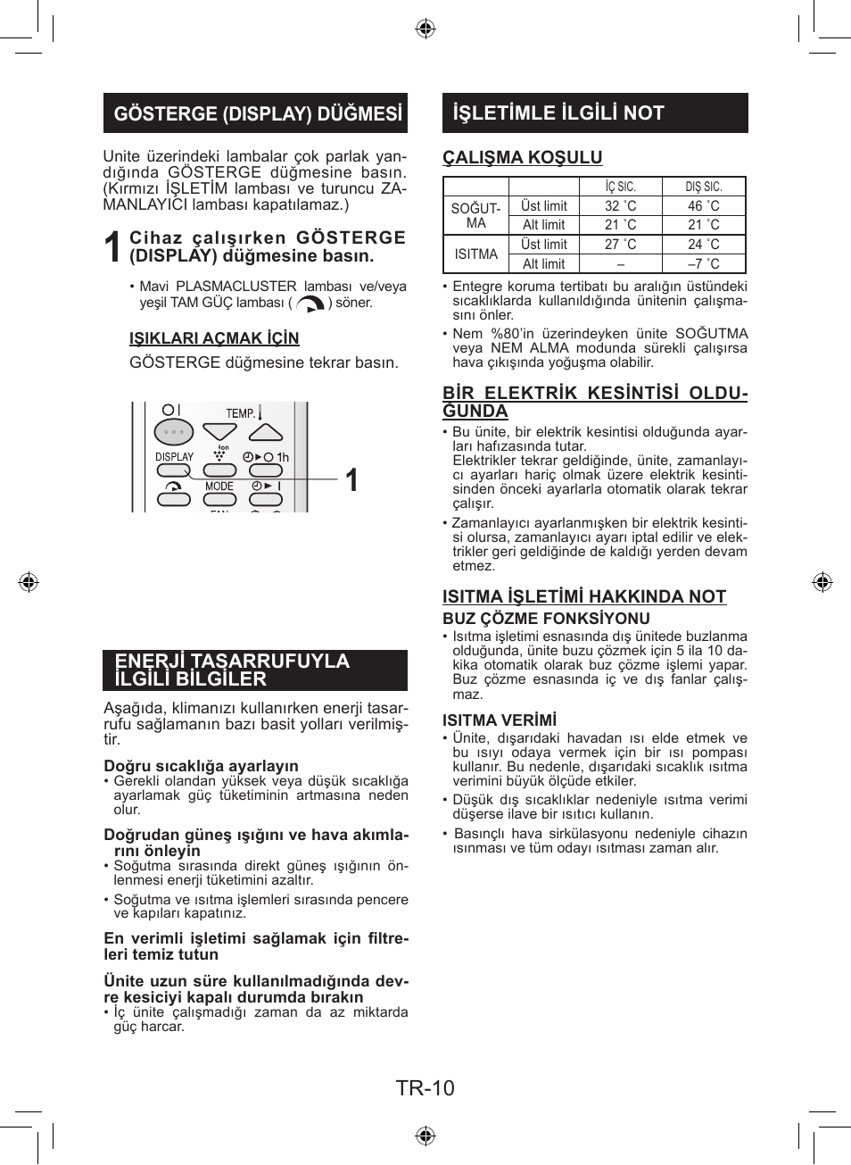 Tr-10, Işletimle ilgili not | Sharp AY-XP9LSR - AE-X9LSR User Manual | Page 82 / 144