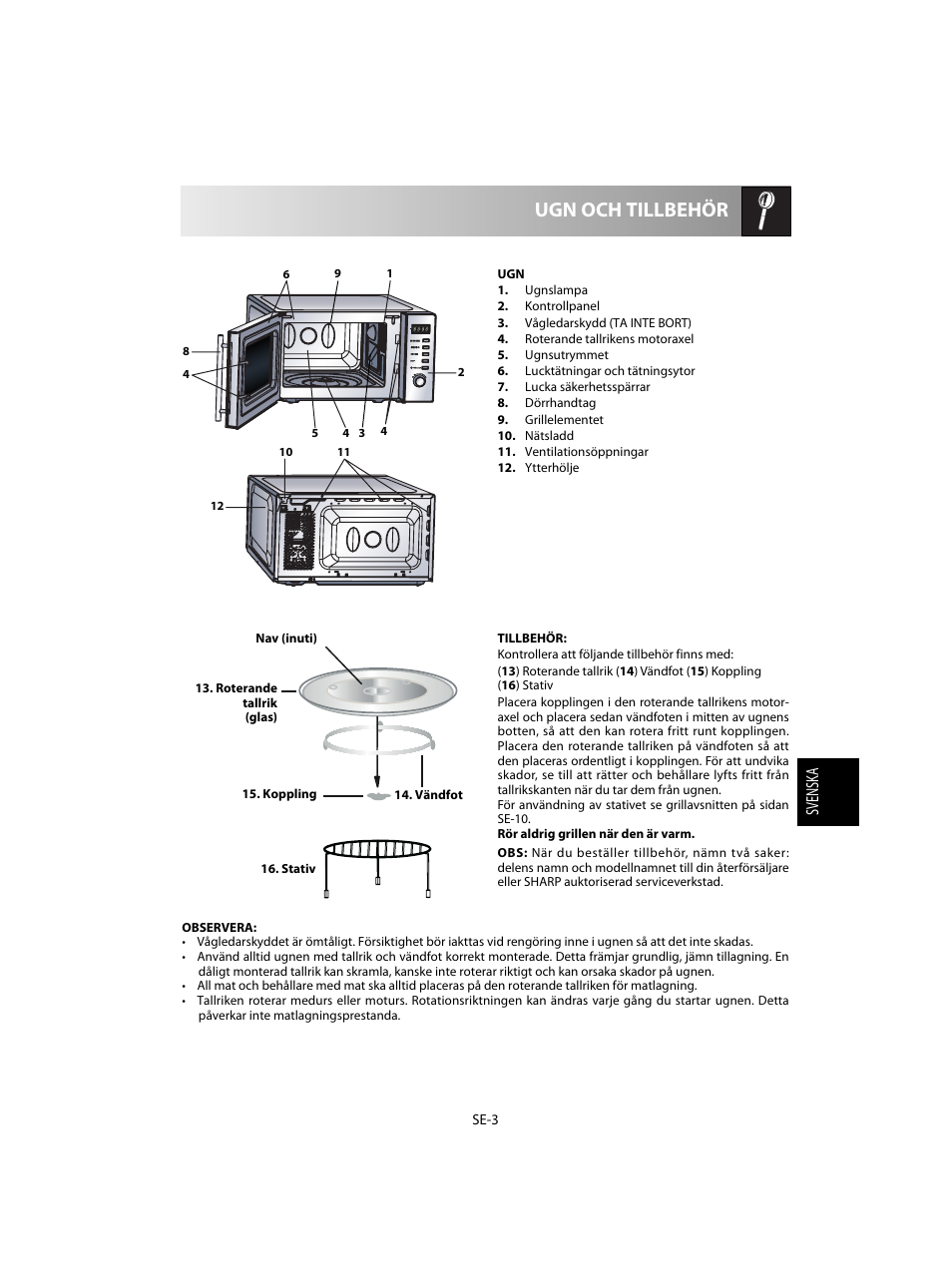 Ugn och tillbehör, Svensk a | Sharp R-60STE User Manual | Page 101 / 180