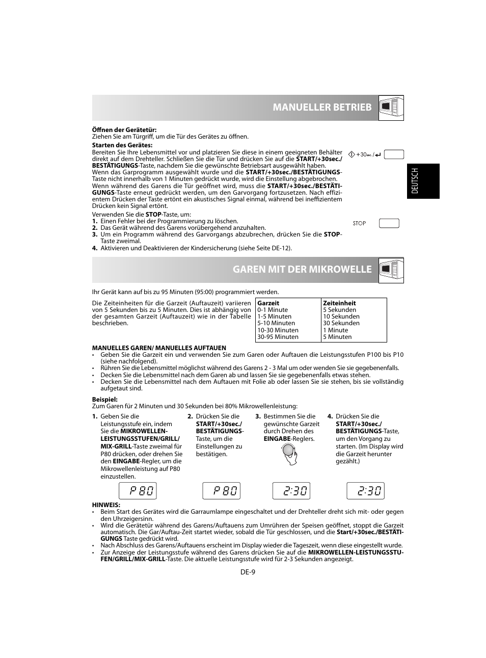 Garen mit der mikrowelle manueller betrieb | Sharp R-60STE User Manual | Page 11 / 180