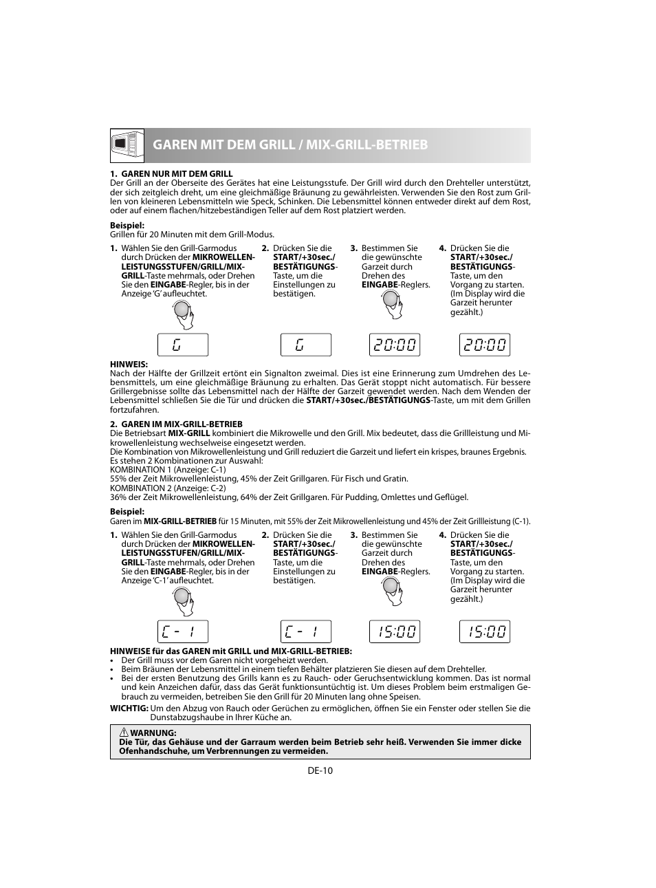 Garen mit dem grill / mix-grill-betrieb | Sharp R-60STE User Manual | Page 12 / 180