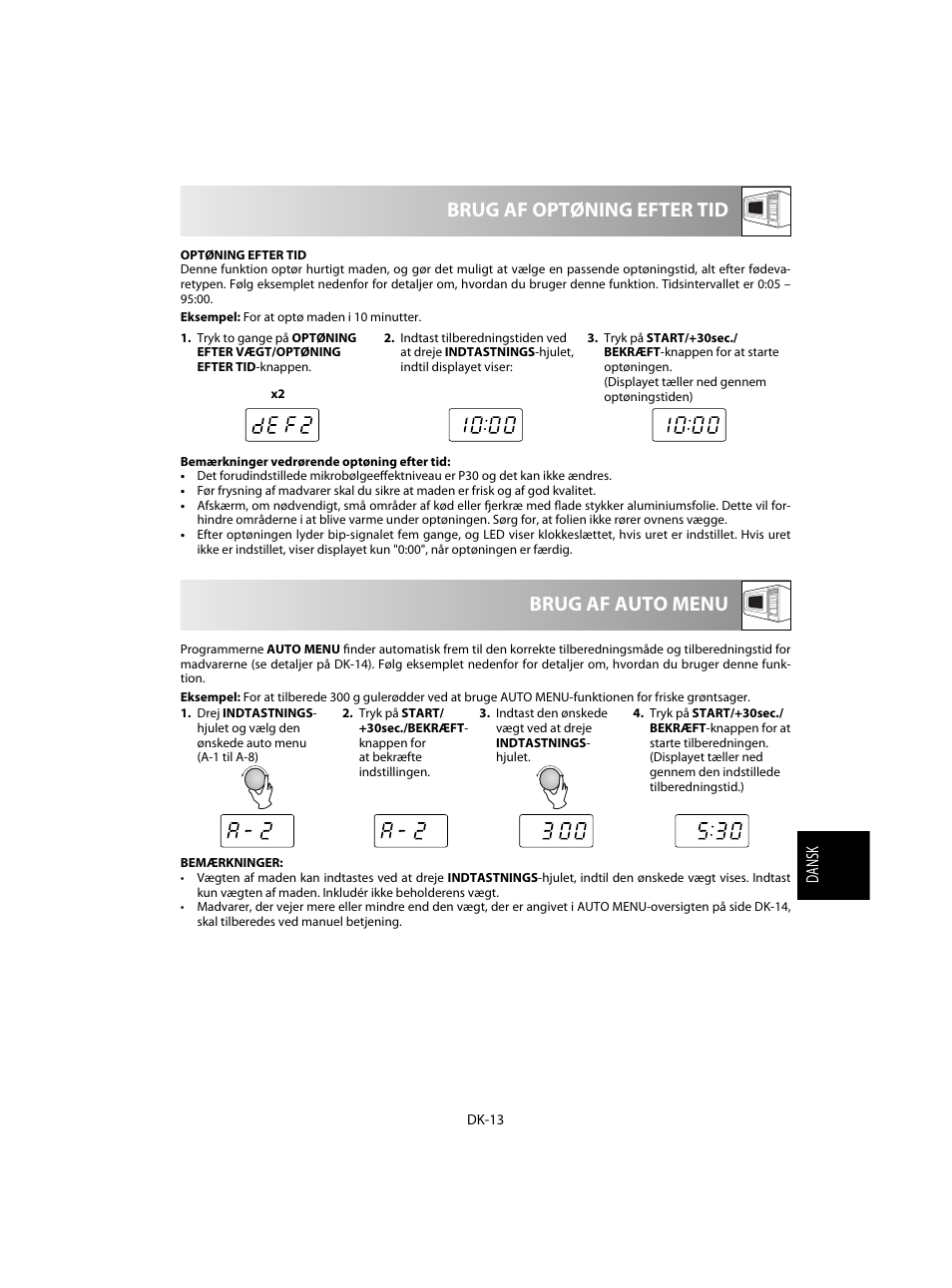 Brug af optøning efter tid, Brug af auto menu | Sharp R-60STE User Manual | Page 127 / 180