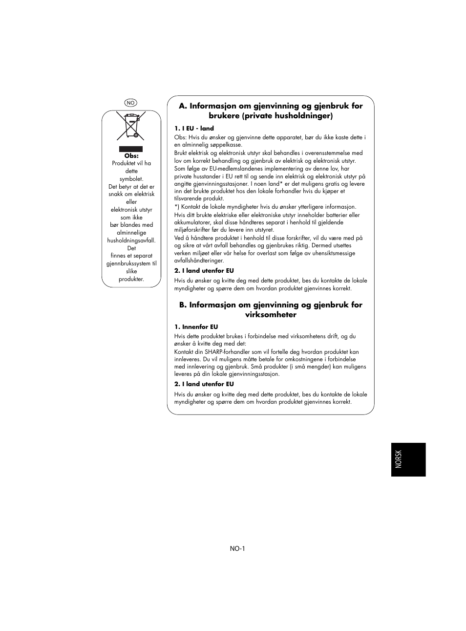 Norsk | Sharp R-60STE User Manual | Page 131 / 180