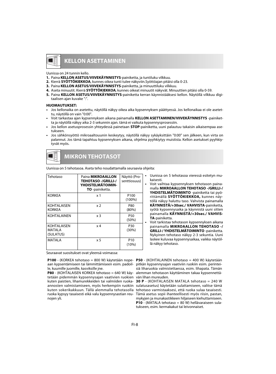 Mikron tehotasot kellon asettaminen | Sharp R-60STE User Manual | Page 154 / 180