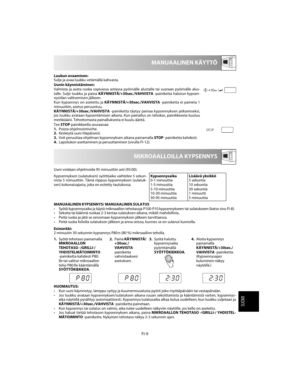 Mikroaalloilla kypsennys manuaalinen käyttö | Sharp R-60STE User Manual | Page 155 / 180