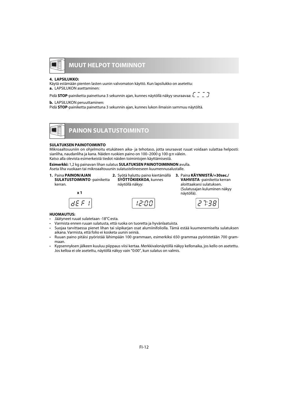 Painon sulatustoiminto muut helpot toiminnot | Sharp R-60STE User Manual | Page 158 / 180