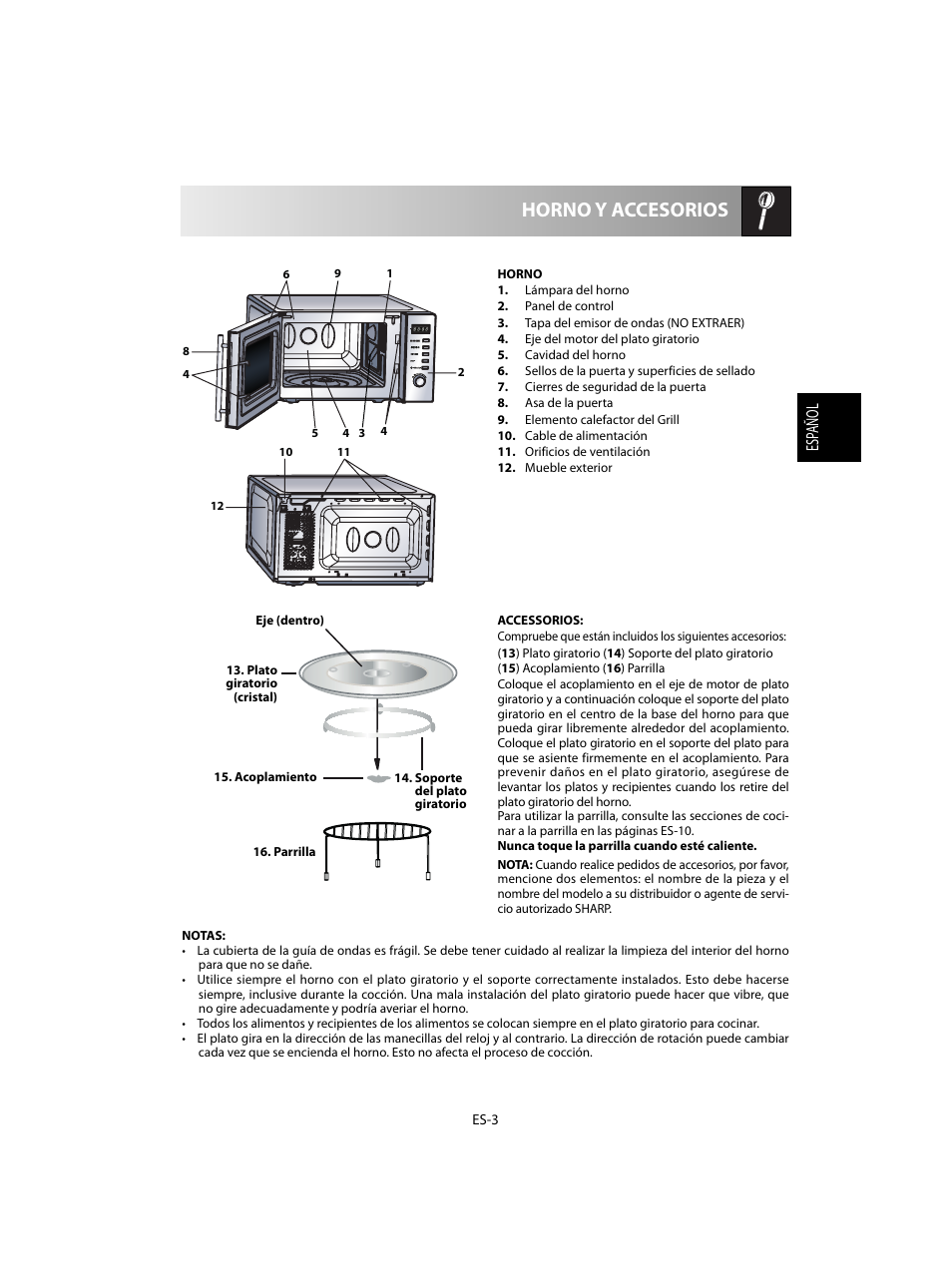 Horno y accesorios, Esp añol | Sharp R-60STE User Manual | Page 21 / 180