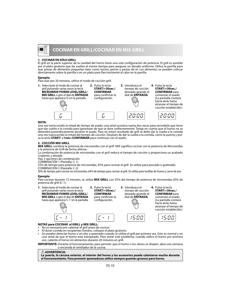 Cocinar en grill/cocinar en mix grill | Sharp R-60STE User Manual | Page 28 / 180