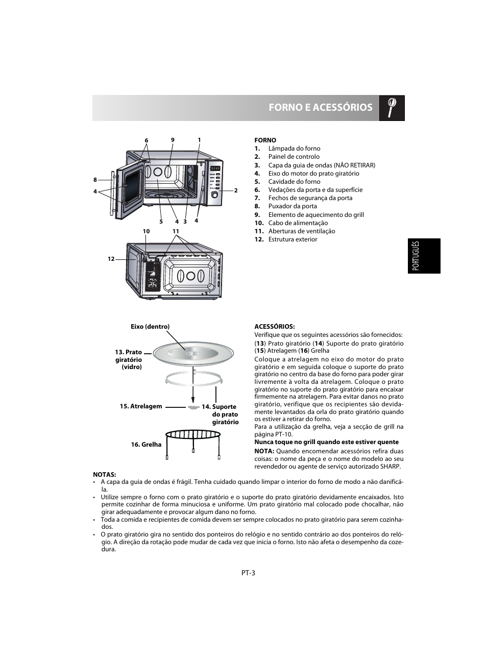 Forno e acessórios, Português | Sharp R-60STE User Manual | Page 37 / 180