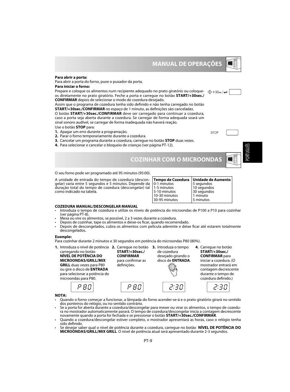 Cozinhar com o microondas manual de operações | Sharp R-60STE User Manual | Page 43 / 180