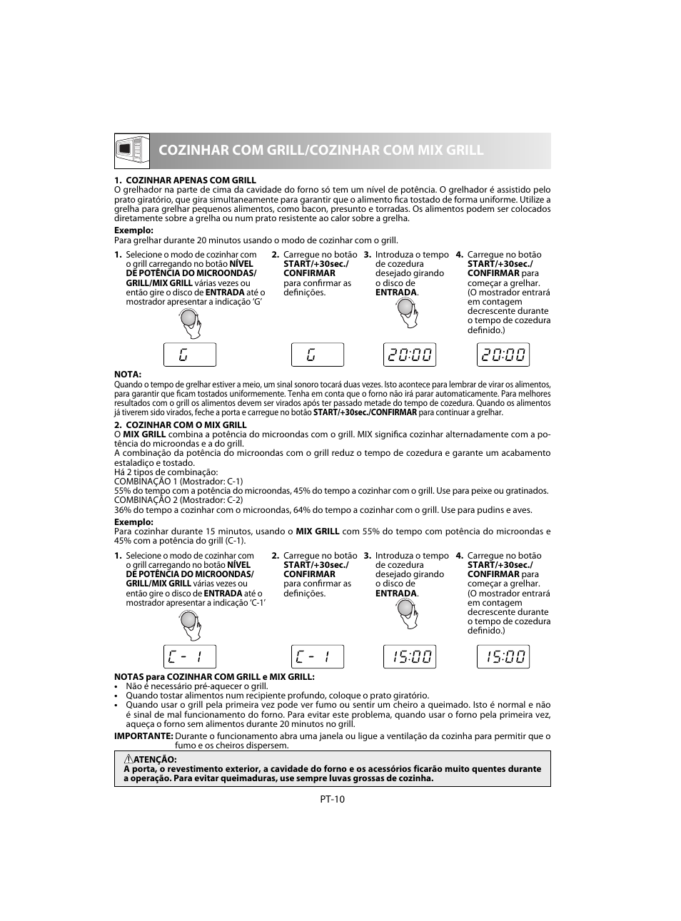 Cozinhar com grill/cozinhar com mix grill | Sharp R-60STE User Manual | Page 44 / 180