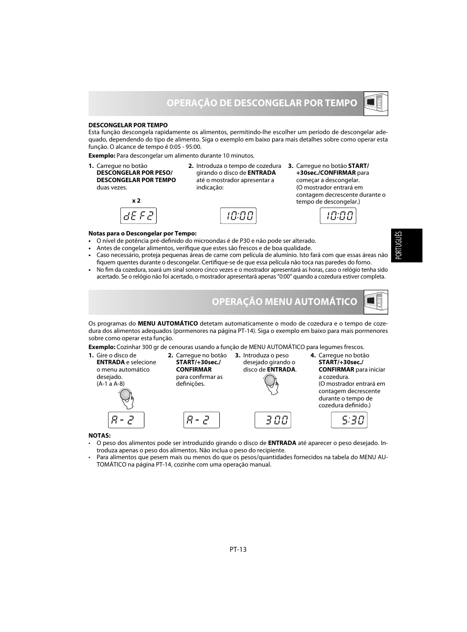 Operação de descongelar por tempo, Operação menu automático | Sharp R-60STE User Manual | Page 47 / 180