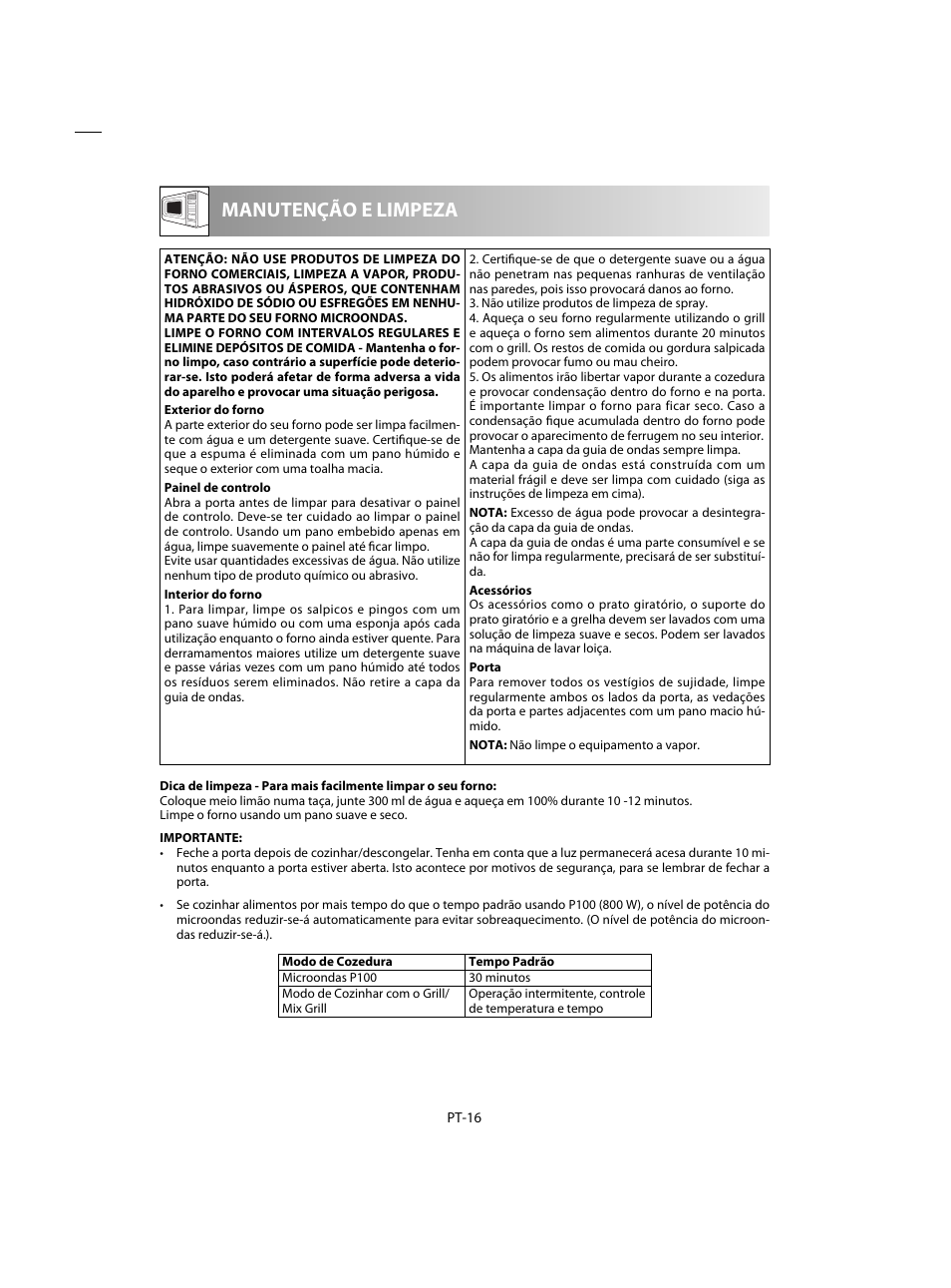 Manutenção e limpeza | Sharp R-60STE User Manual | Page 50 / 180