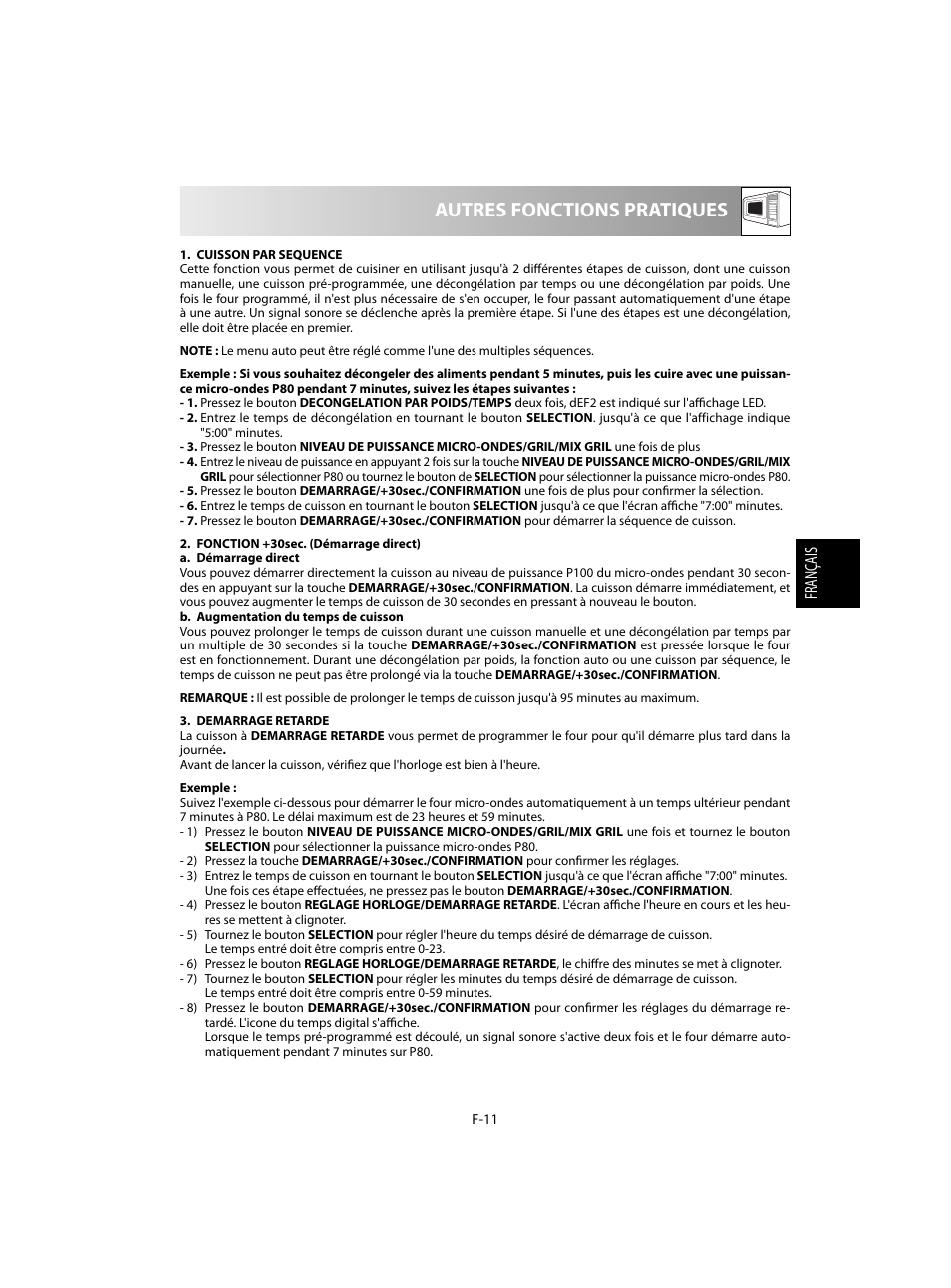 Autres fonctions pratiques, Français | Sharp R-60STE User Manual | Page 61 / 180