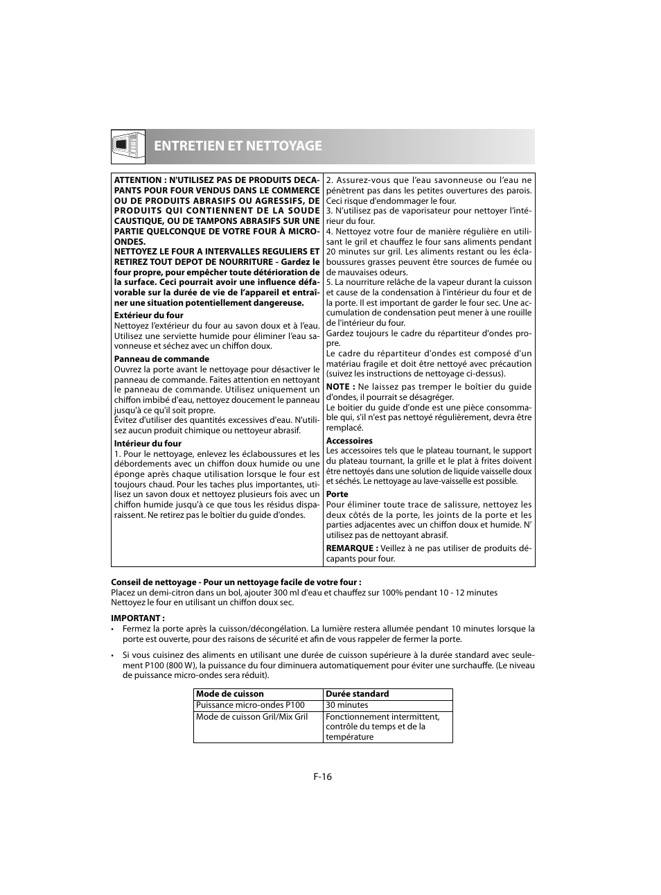 Entretien et nettoyage | Sharp R-60STE User Manual | Page 66 / 180