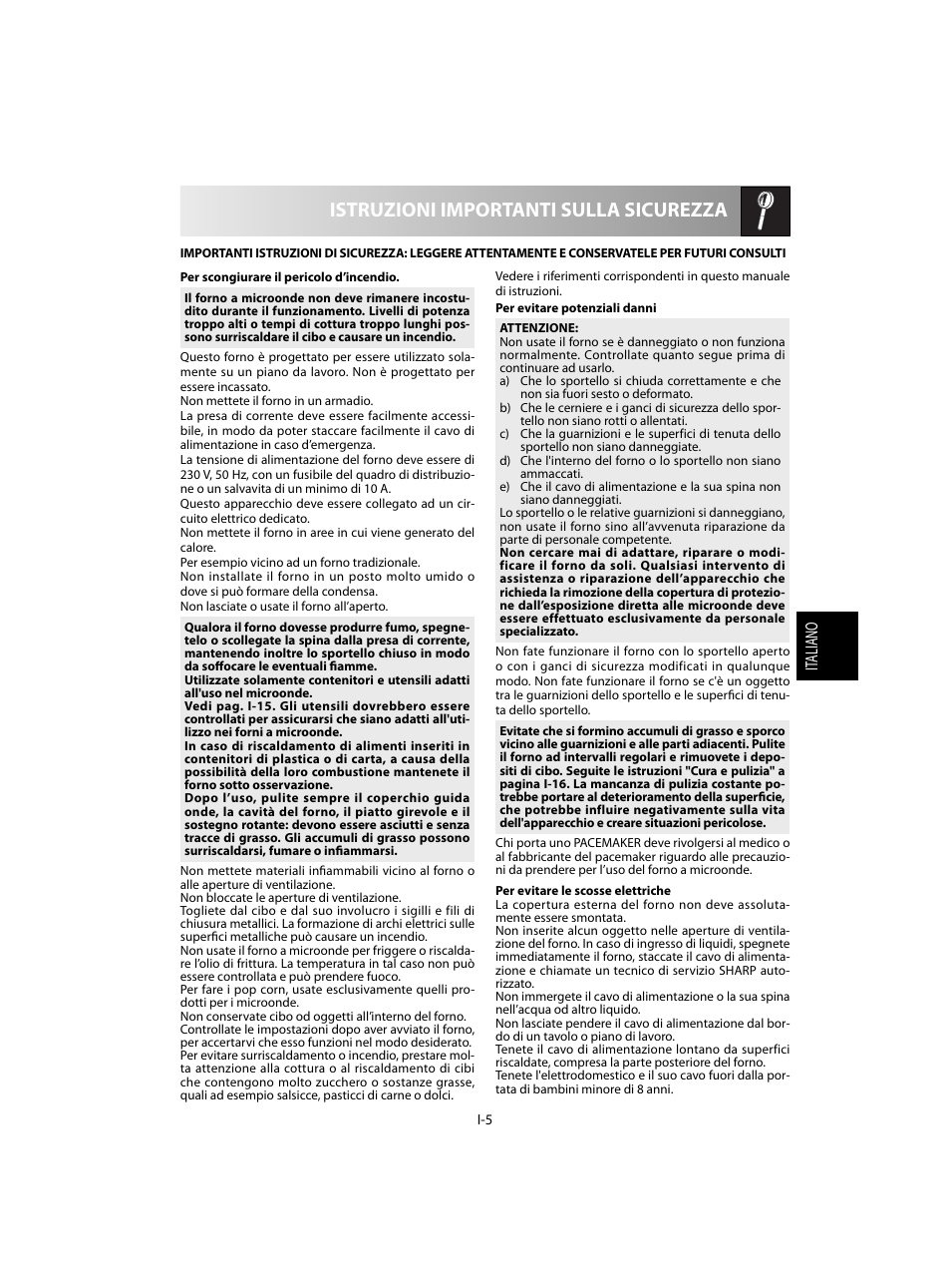 Istruzioni importanti sulla sicurezza | Sharp R-60STE User Manual | Page 71 / 180