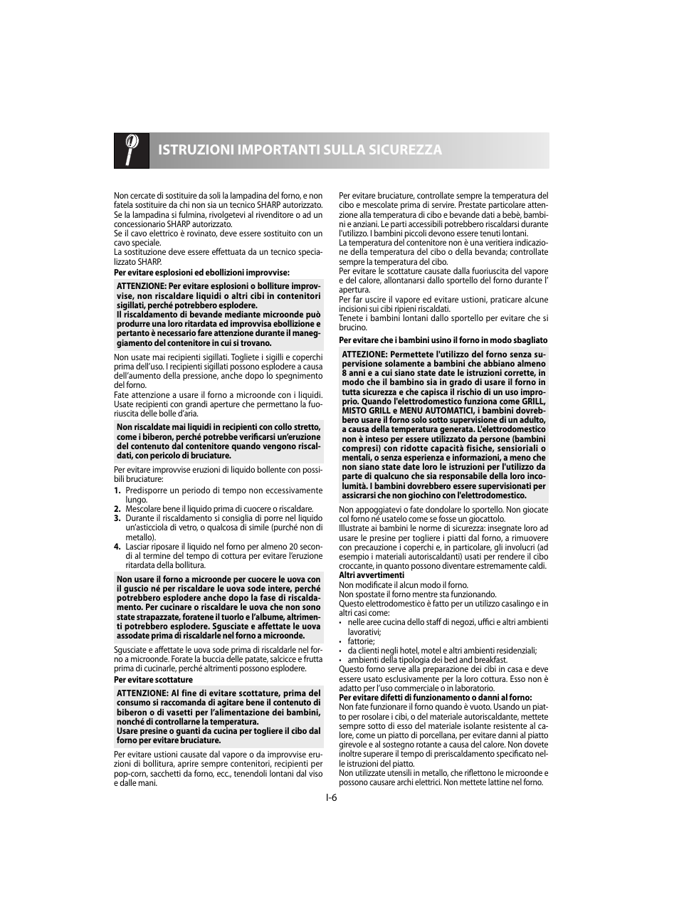 Istruzioni importanti sulla sicurezza | Sharp R-60STE User Manual | Page 72 / 180