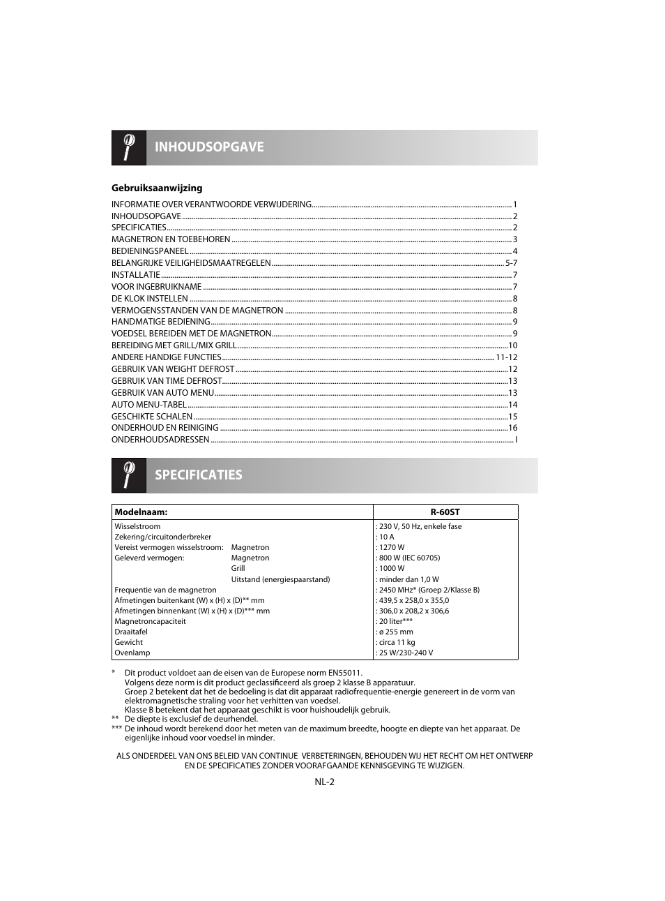 Specificaties inhoudsopgave | Sharp R-60STE User Manual | Page 84 / 180