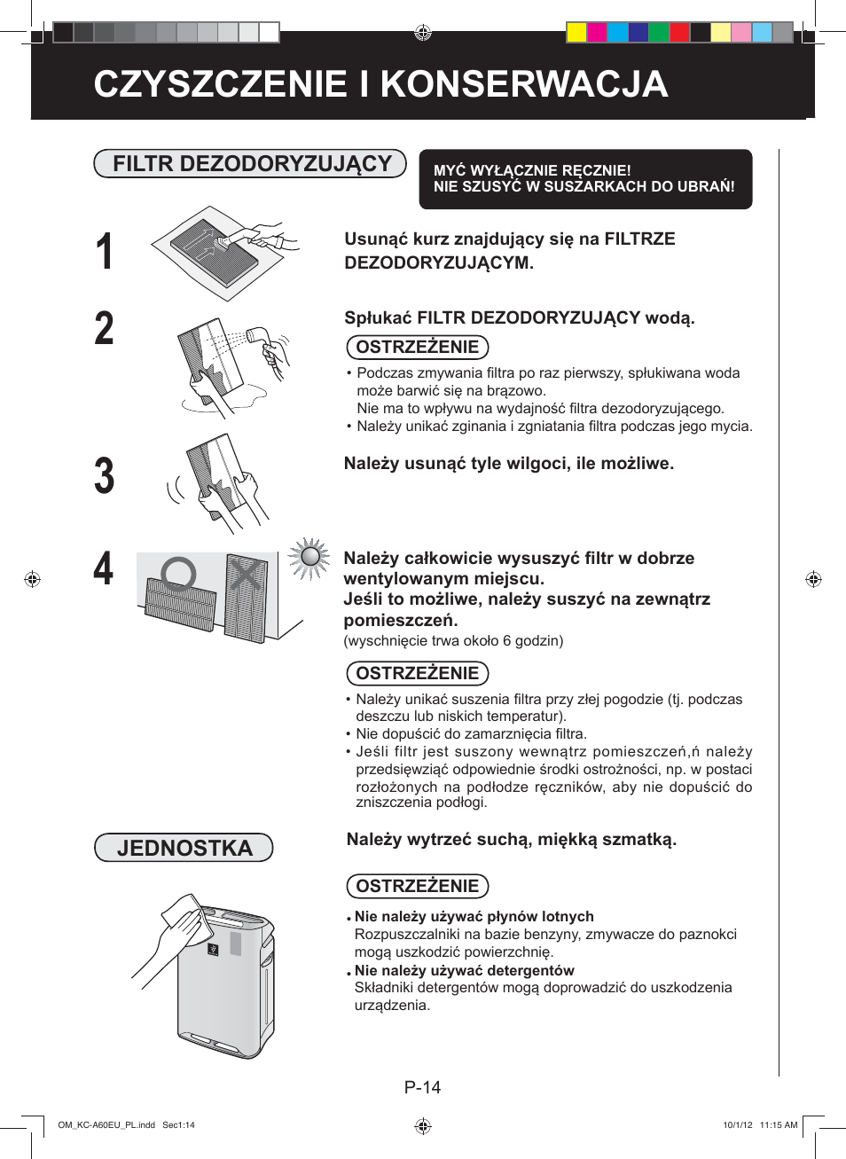 Obsługa i konserwacja czyszczenie i konserwacja | Sharp KC-A60EU W User Manual | Page 104 / 219
