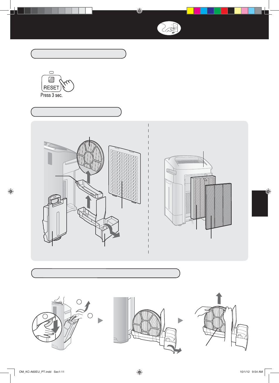 Cuidados e manutenção, Índice da cuidados, Desinstalação do humidificador | Indicador do filtro | Sharp KC-A60EU W User Manual | Page 145 / 219