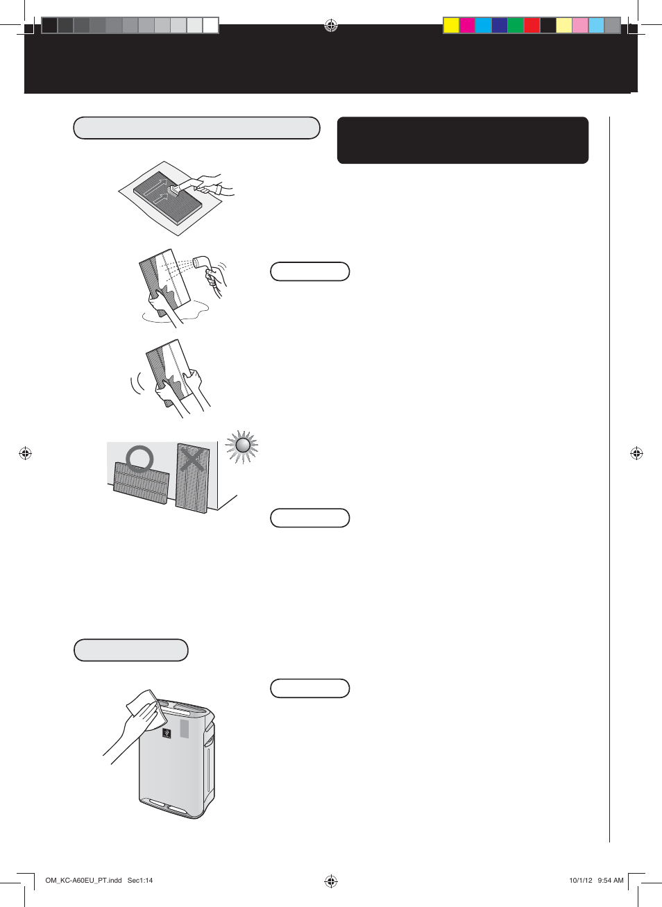 Care and maintenance cuidados e manutenção | Sharp KC-A60EU W User Manual | Page 148 / 219