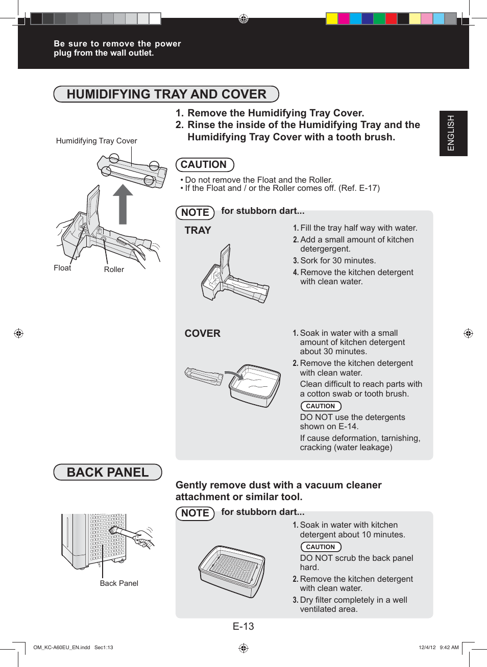 Humidifying tray and cover, Back panel | Sharp KC-A60EU W User Manual | Page 15 / 219