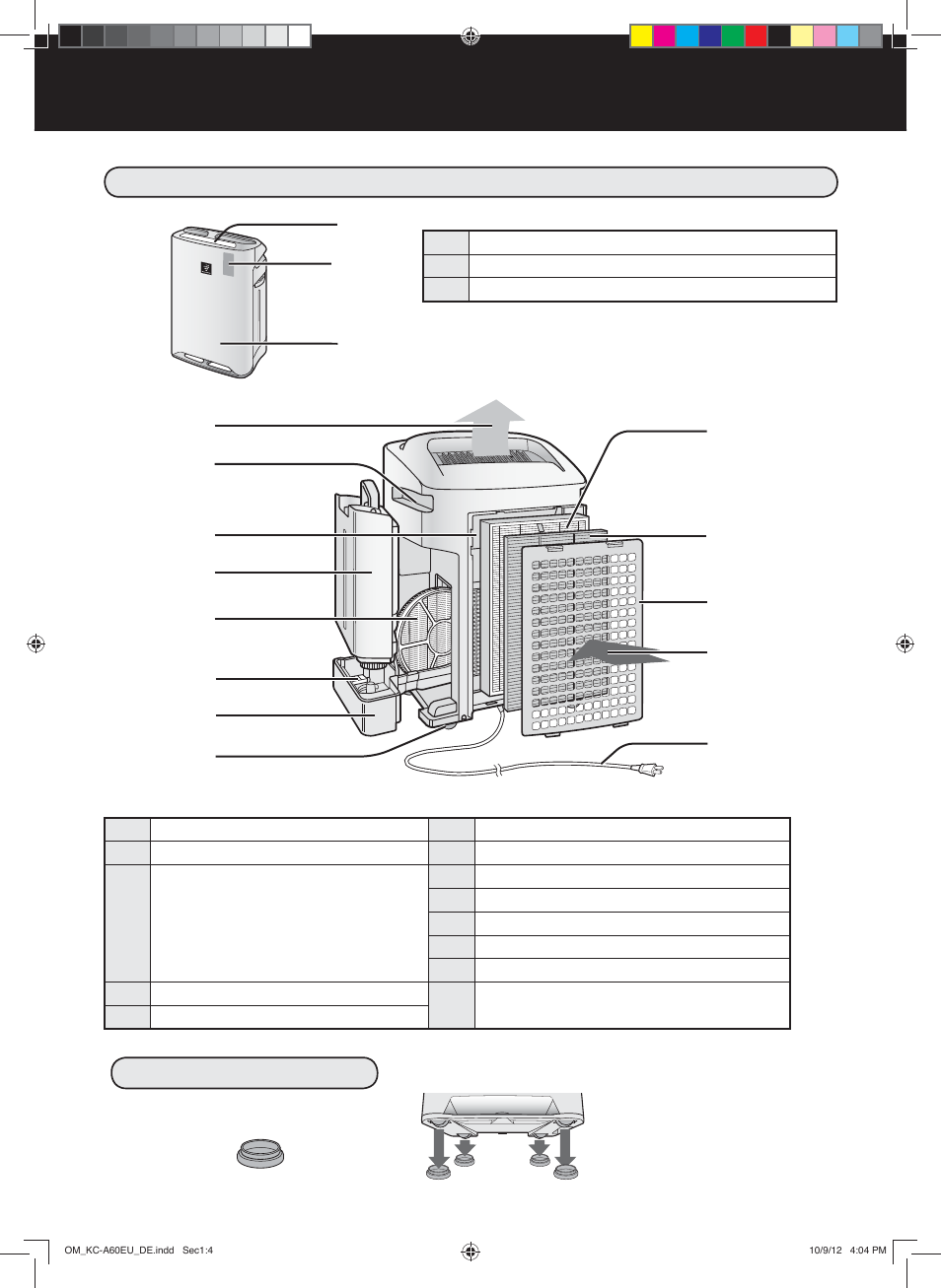 Bezeichnung der einzelnen komponenten, Vorder-/hinterseite, 12 im lieferumfang | Sharp KC-A60EU W User Manual | Page 28 / 219