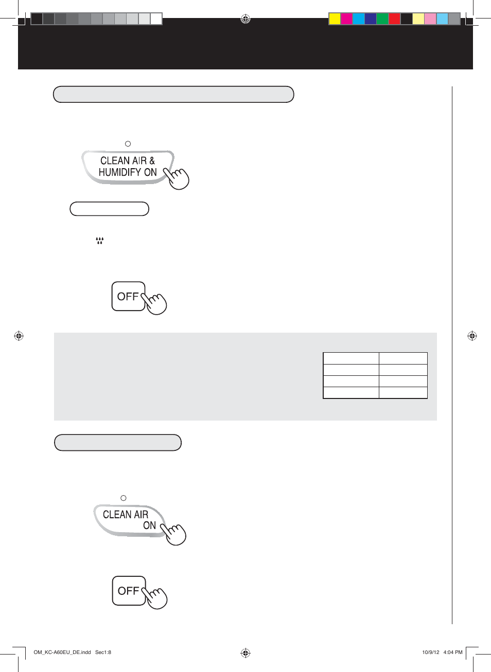 Betrieb, Stop, Luftreinigung & befeuchtung | Start stop luftreinigung, Start | Sharp KC-A60EU W User Manual | Page 32 / 219