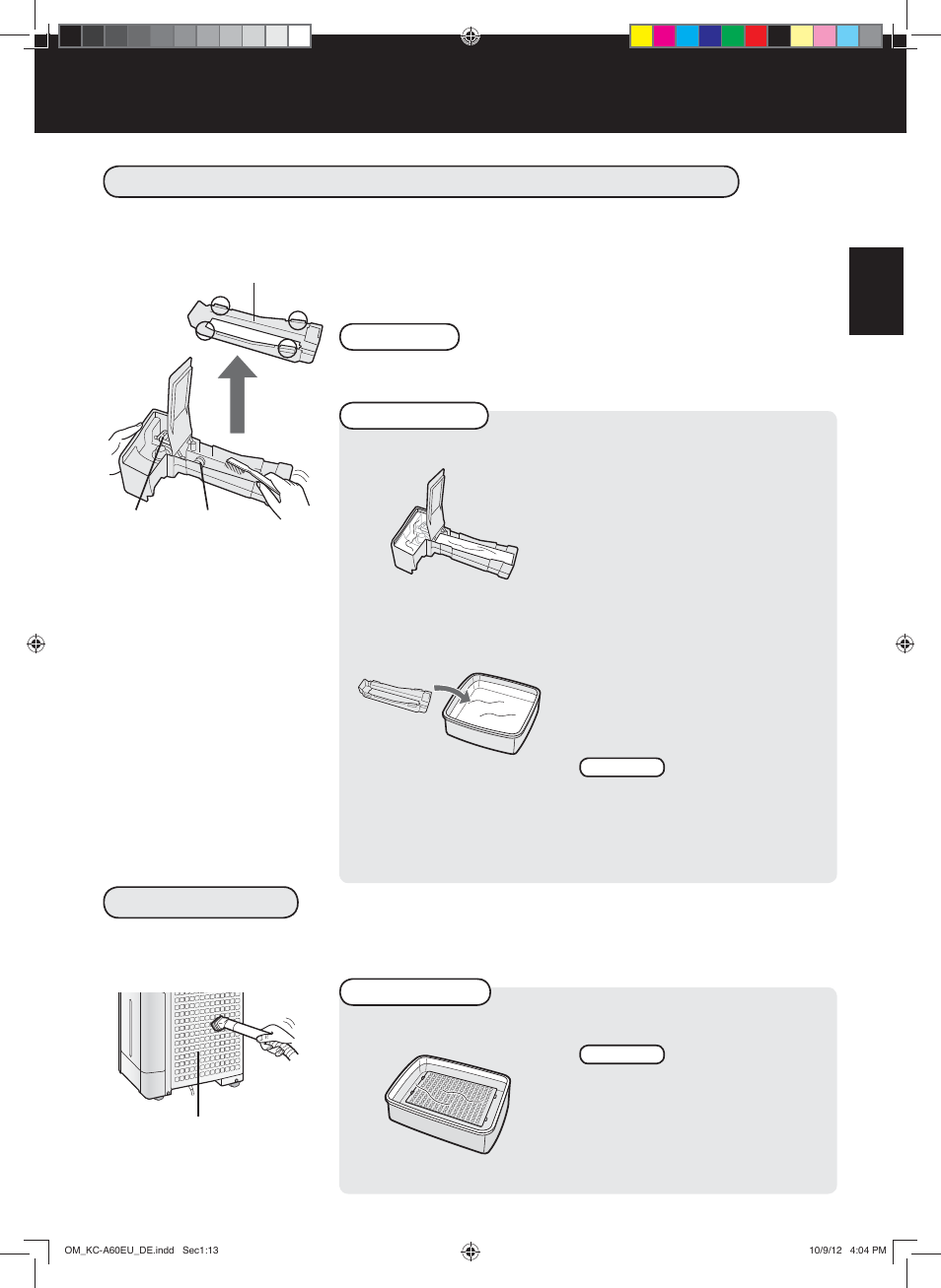 Luftbefeuchtungswanne und abdeckung, Rückwand | Sharp KC-A60EU W User Manual | Page 37 / 219