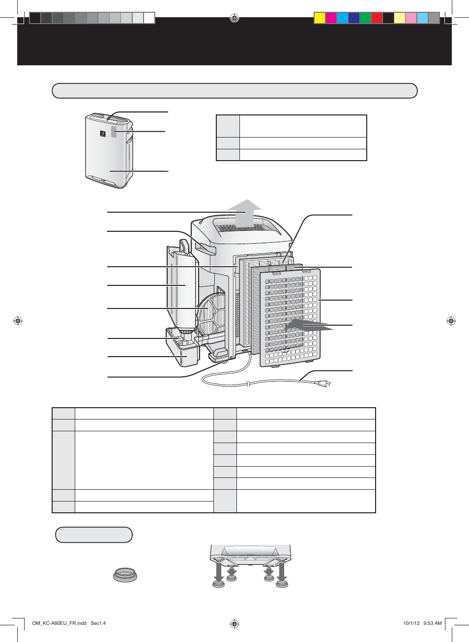 Désignation des pièces, Avant / dos de l’appareil, 12 fournis | Sharp KC-A60EU W User Manual | Page 50 / 219