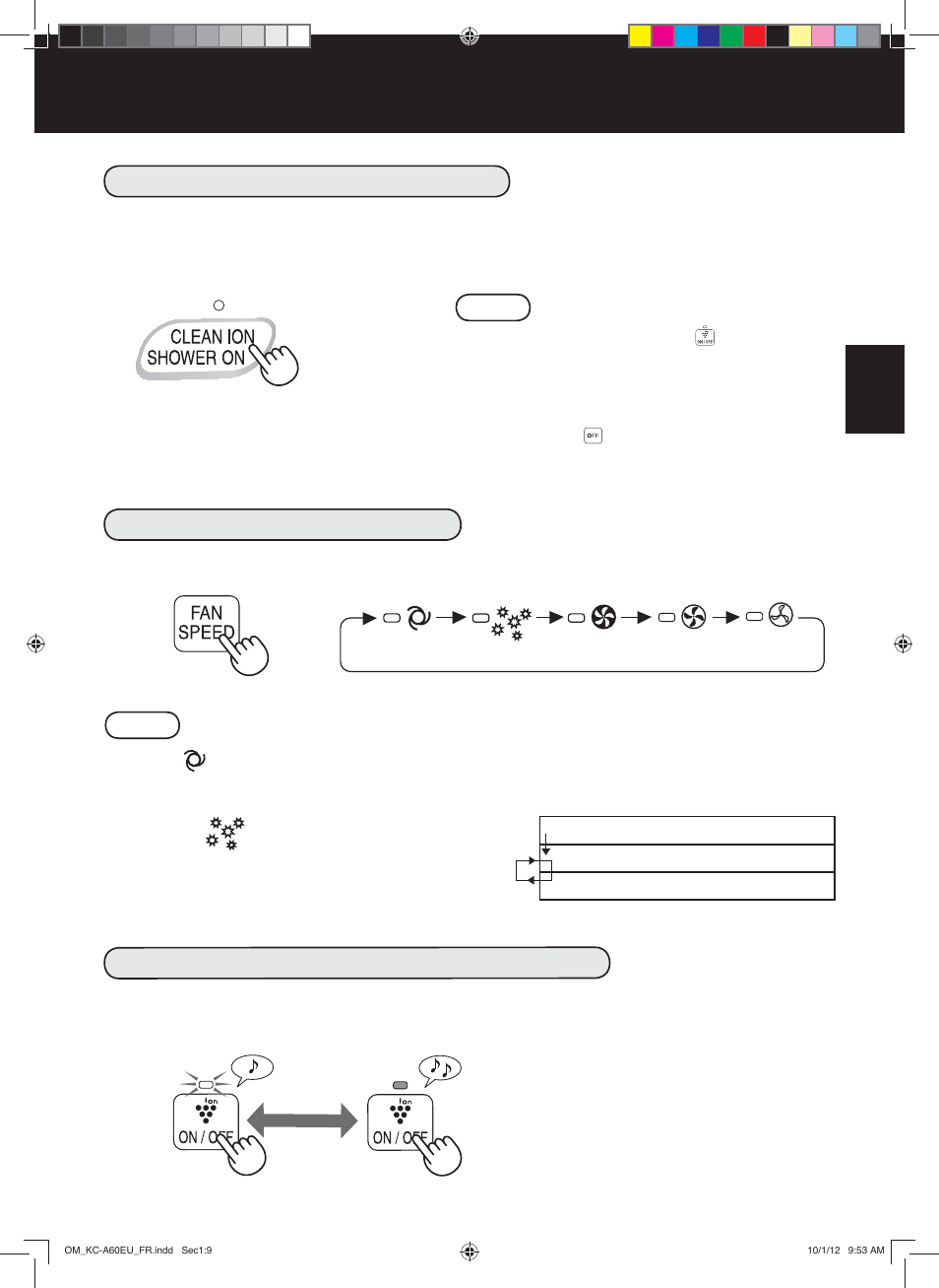 Epuration par pluie d’ions démarrage, Arrêt, Marche | Sharp KC-A60EU W User Manual | Page 55 / 219