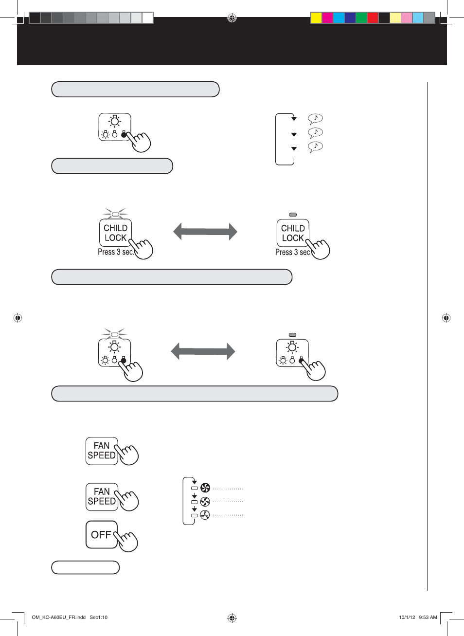 Fonctions utiles, Contrôle des témoins, Verrou enfant | Marche annulation réglage de l’indicateur sonore, Marche réglage de la sensibilité des capteurs, Annulation | Sharp KC-A60EU W User Manual | Page 56 / 219