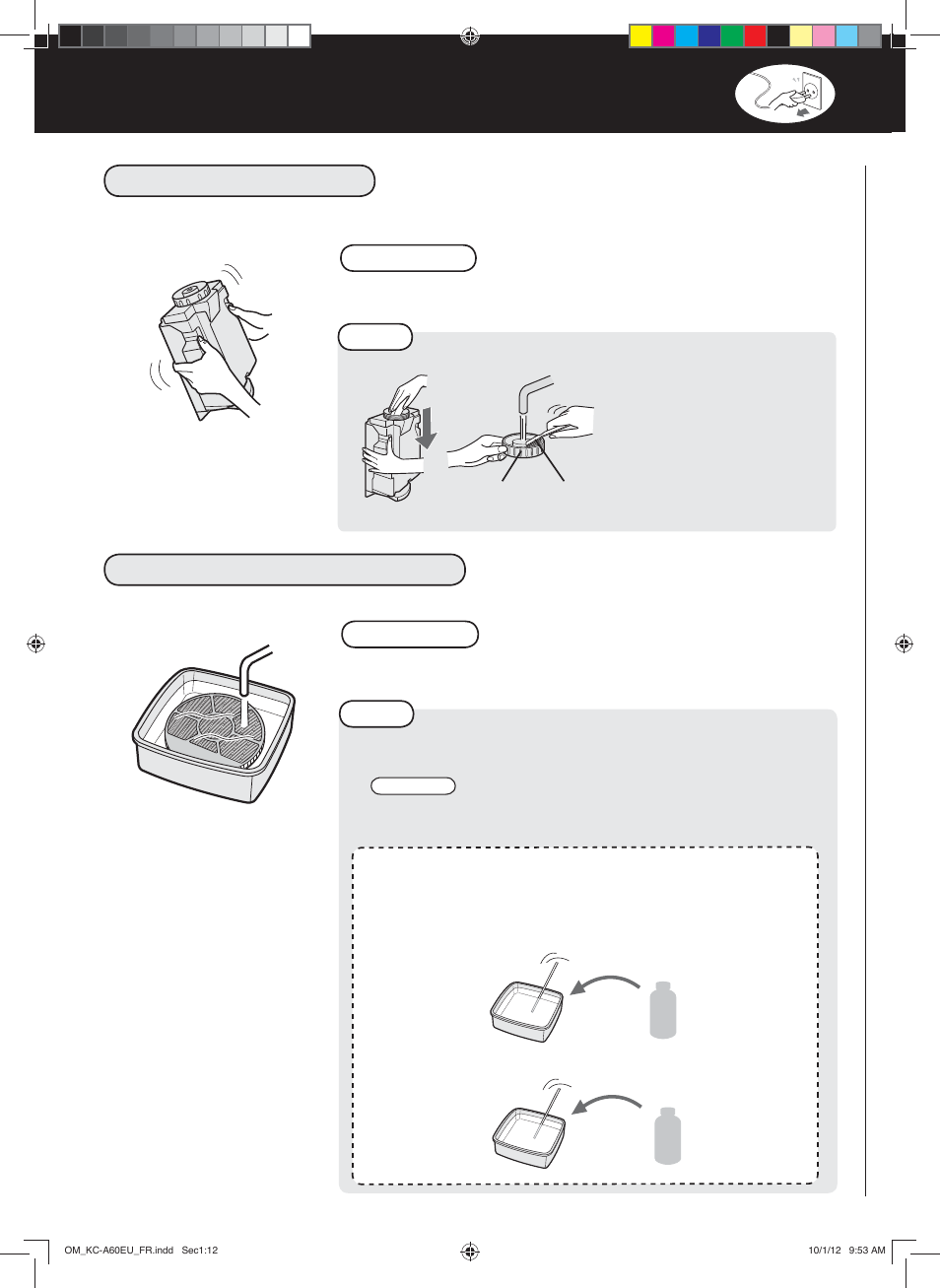 Soin et entretien, Réservoir d’eau, Filtre d’humidification | Sharp KC-A60EU W User Manual | Page 58 / 219