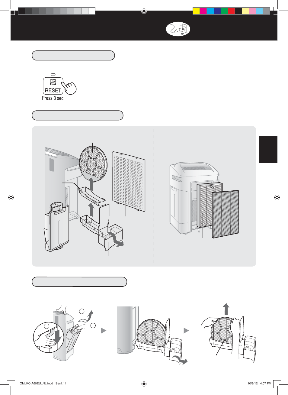Verzorging en onderhoud, Verzorgingsindex, Bevochtigingsbak | Filterindicator | Sharp KC-A60EU W User Manual | Page 79 / 219