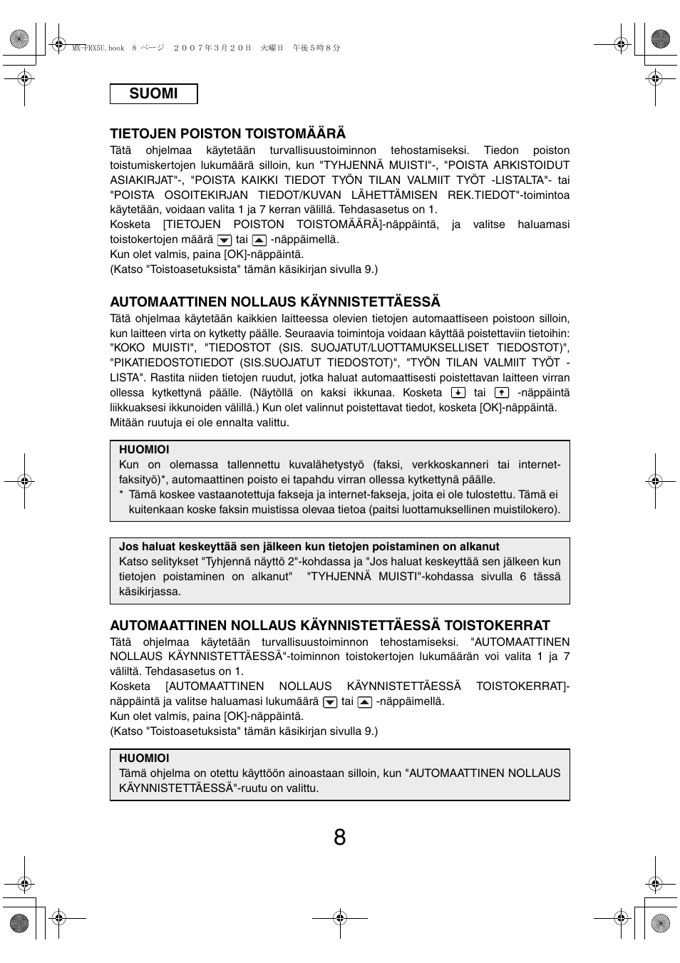 Suomi | Sharp Funkcja identyfikacji użytkownika User Manual | Page 106 / 184