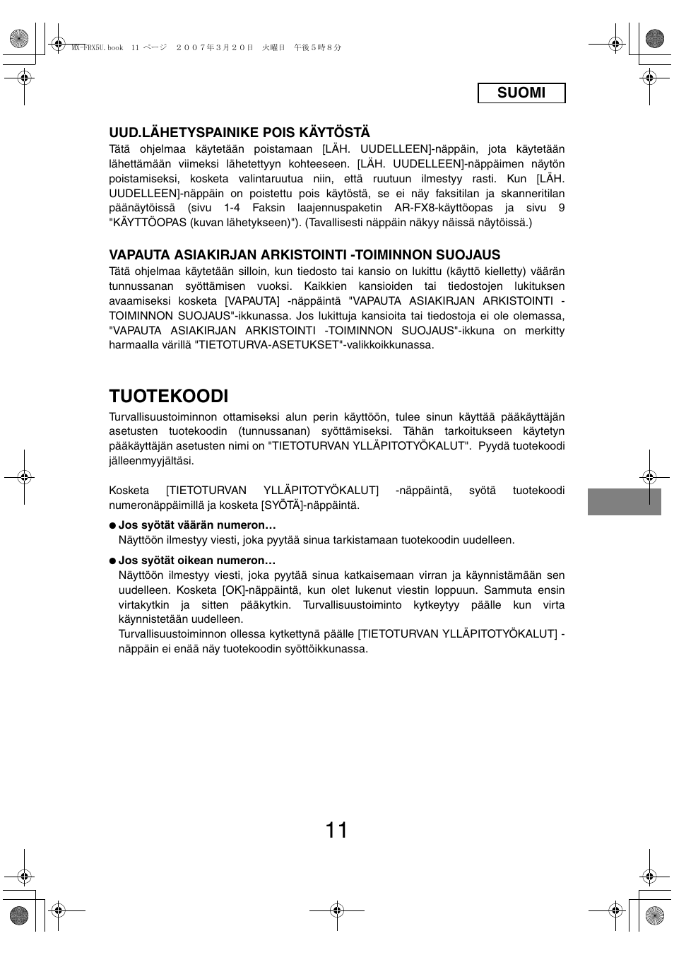 Tuotekoodi | Sharp Funkcja identyfikacji użytkownika User Manual | Page 109 / 184