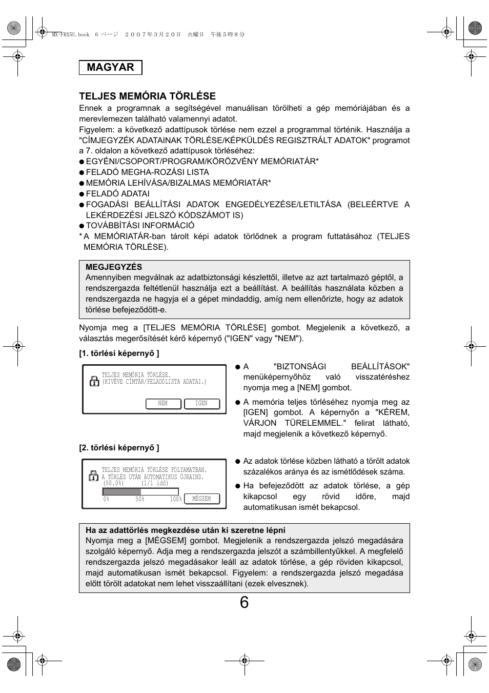 Magyar, Teljes memória törlése | Sharp Funkcja identyfikacji użytkownika User Manual | Page 152 / 184