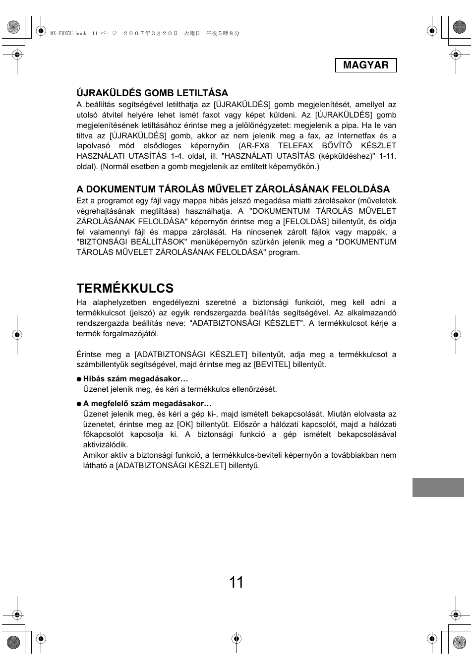 Termékkulcs | Sharp Funkcja identyfikacji użytkownika User Manual | Page 157 / 184