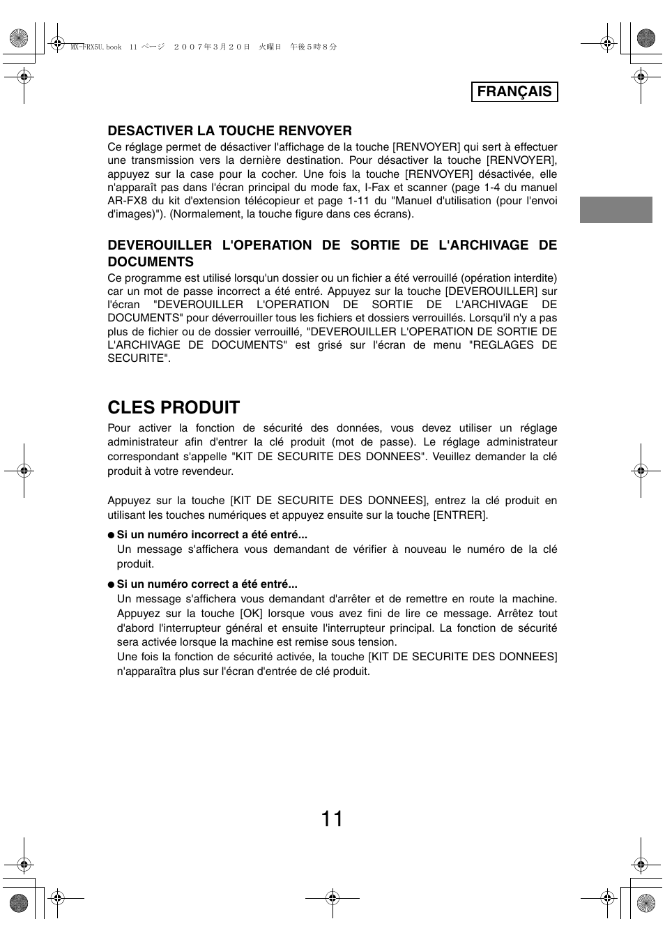 Cles produit | Sharp Funkcja identyfikacji użytkownika User Manual | Page 37 / 184