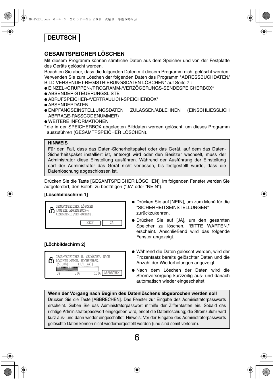 Deutsch, Gesamtspeicher löschen | Sharp Funkcja identyfikacji użytkownika User Manual | Page 44 / 184