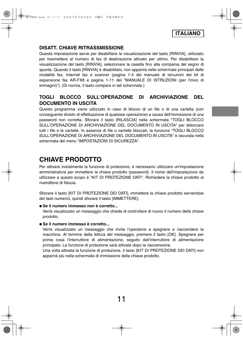 Chiave prodotto | Sharp Funkcja identyfikacji użytkownika User Manual | Page 61 / 184