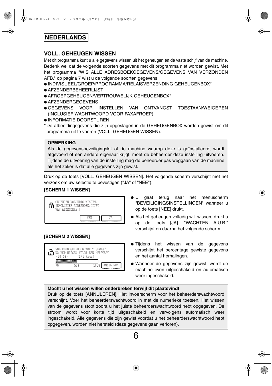 Nederlands, Voll. geheugen wissen | Sharp Funkcja identyfikacji użytkownika User Manual | Page 68 / 184