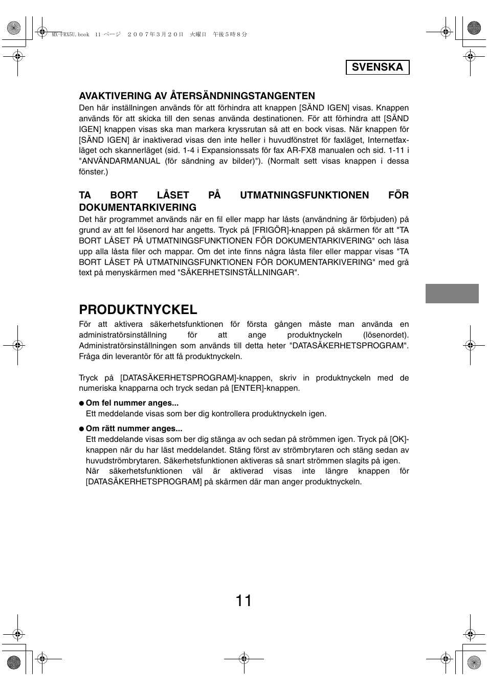 Produktnyckel | Sharp Funkcja identyfikacji użytkownika User Manual | Page 85 / 184