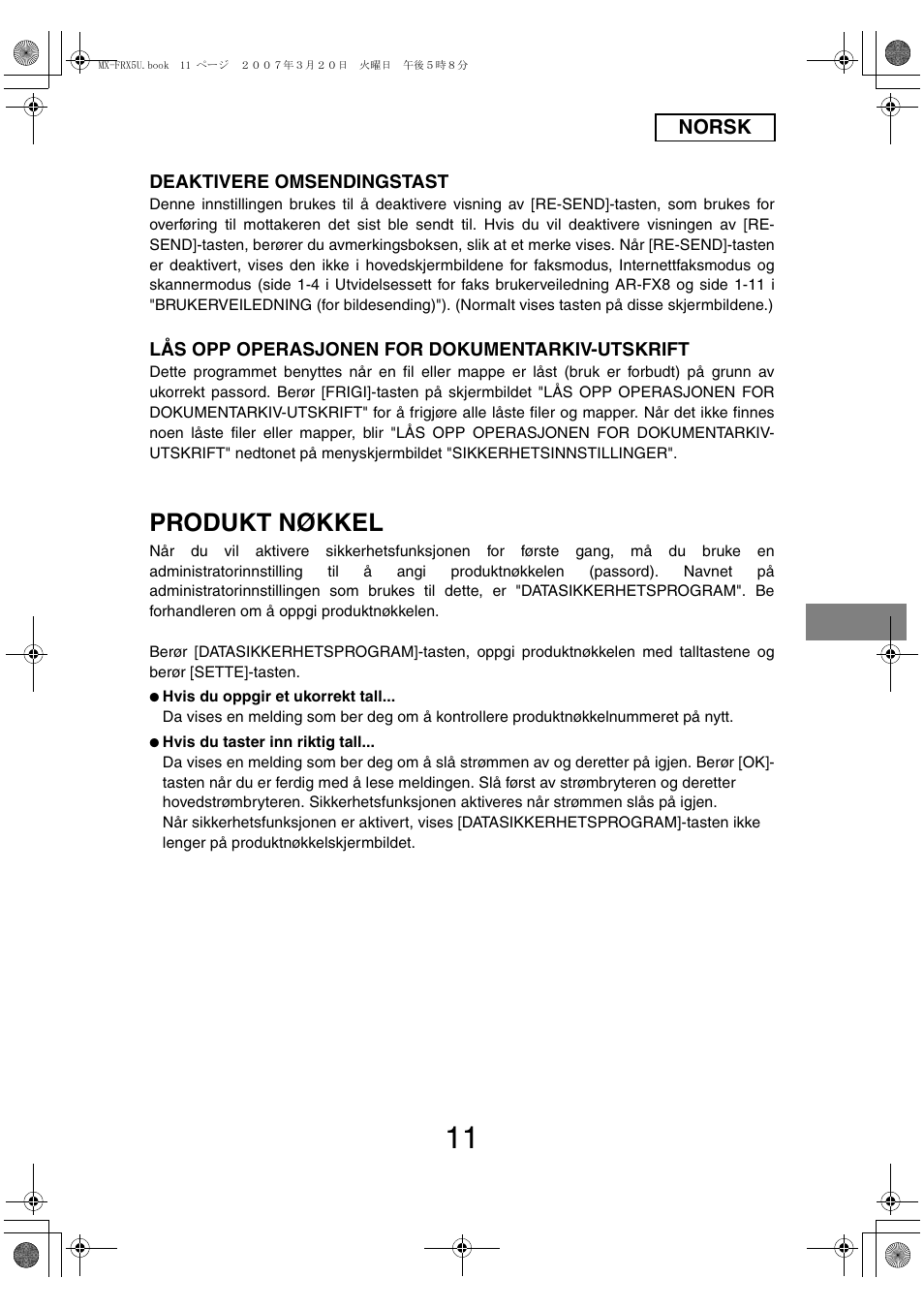 Produkt nøkkel | Sharp Funkcja identyfikacji użytkownika User Manual | Page 97 / 184