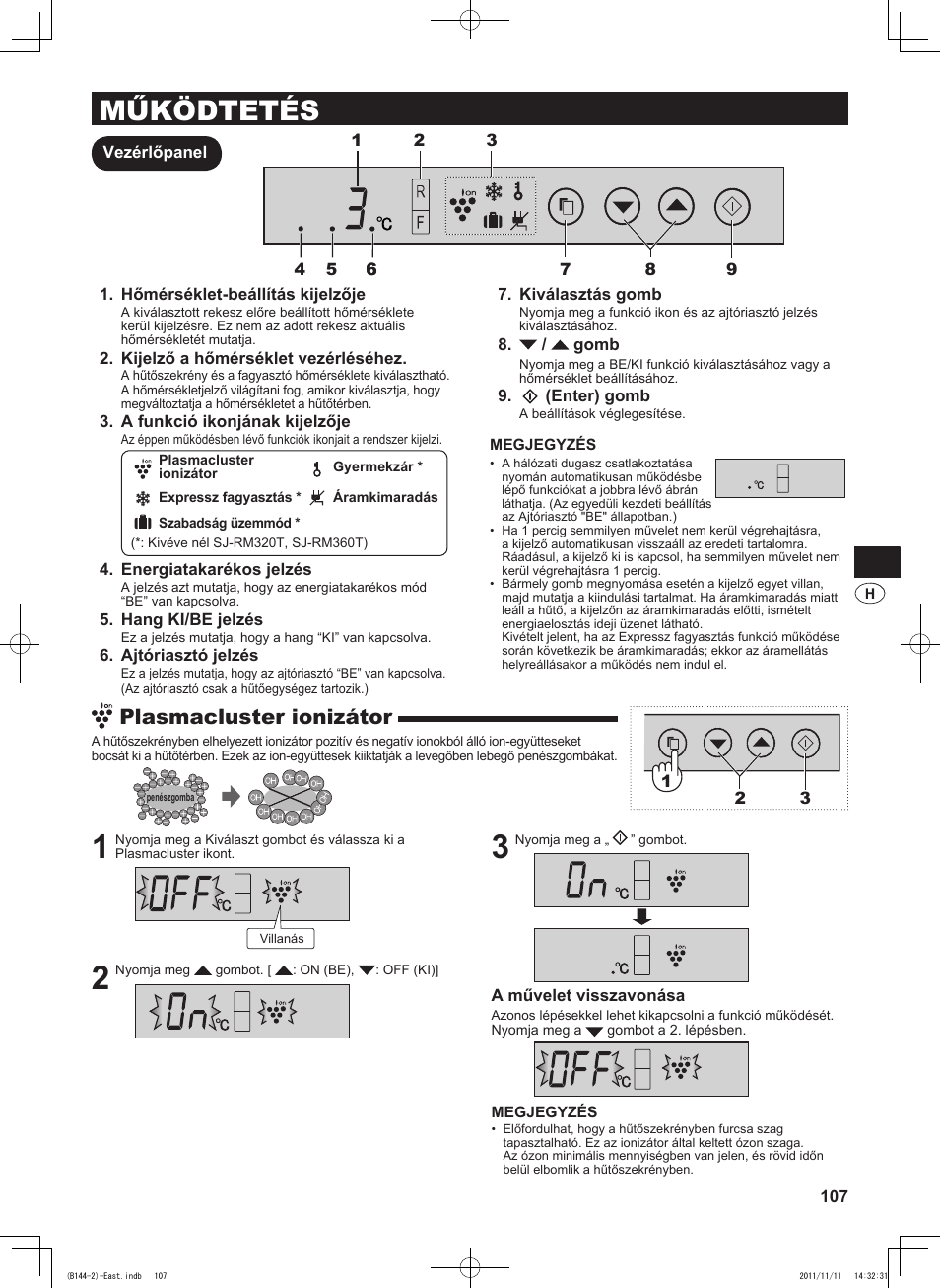 Működtetés, Plasmacluster ionizátor | Sharp SJ-WP320TBE User Manual | Page 107 / 224