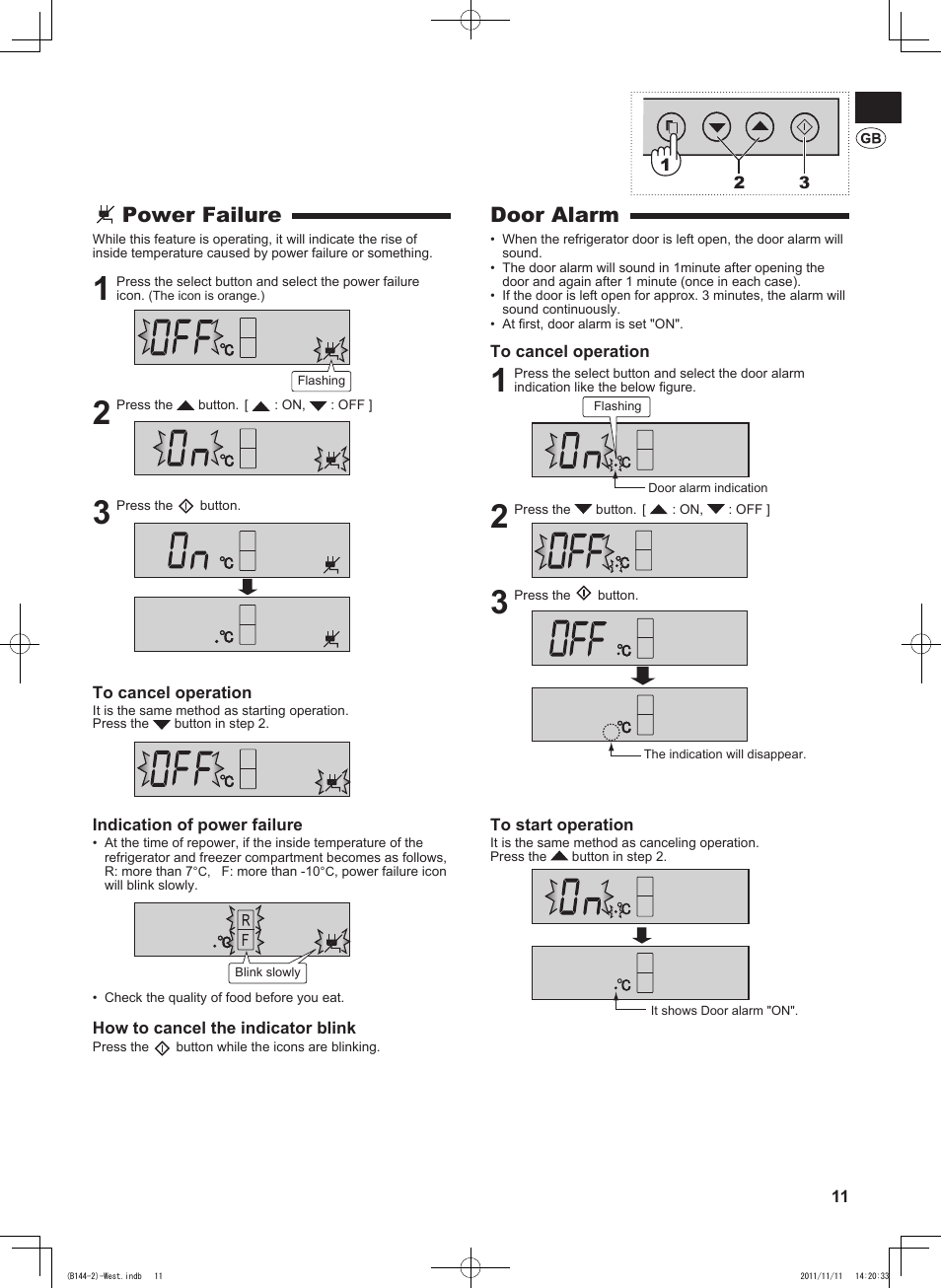 Power failure, Door alarm | Sharp SJ-WP320TBE User Manual | Page 11 / 224