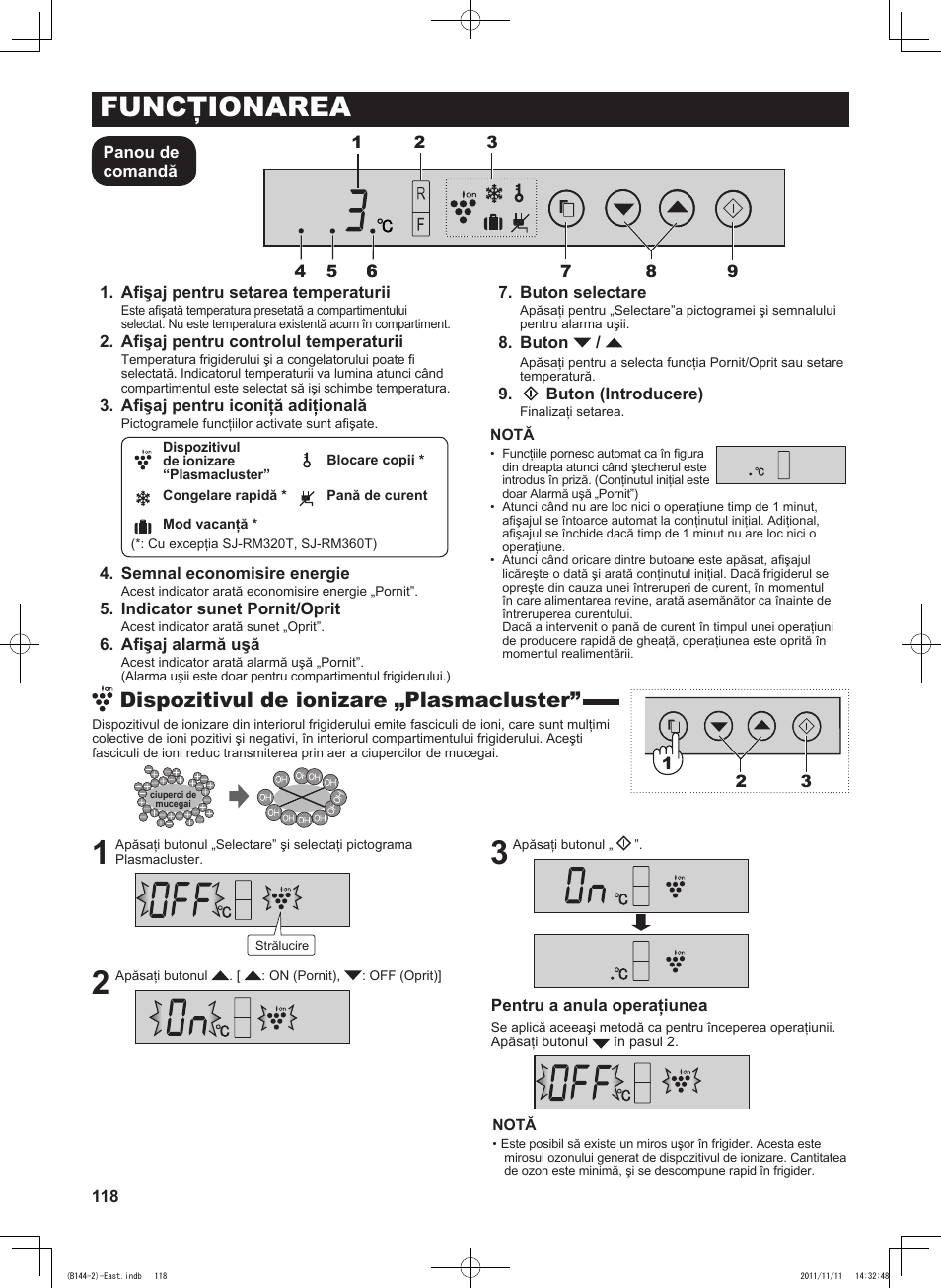 Funcţionarea, Dispozitivul de ionizare „plasmacluster | Sharp SJ-WP320TBE User Manual | Page 118 / 224