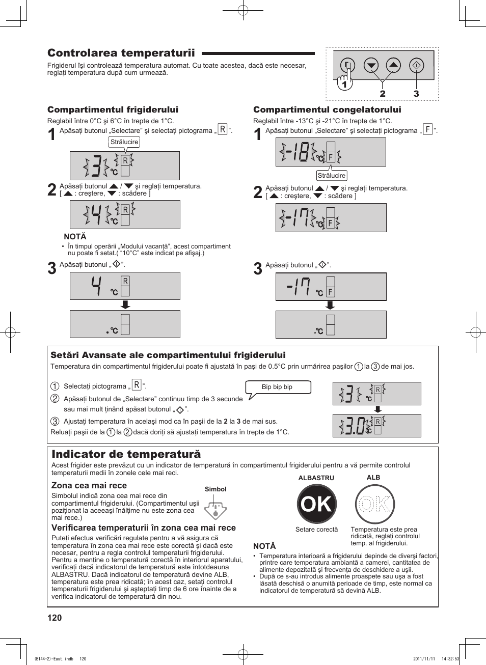 Controlarea temperaturii, Indicator de temperatură | Sharp SJ-WP320TBE User Manual | Page 120 / 224