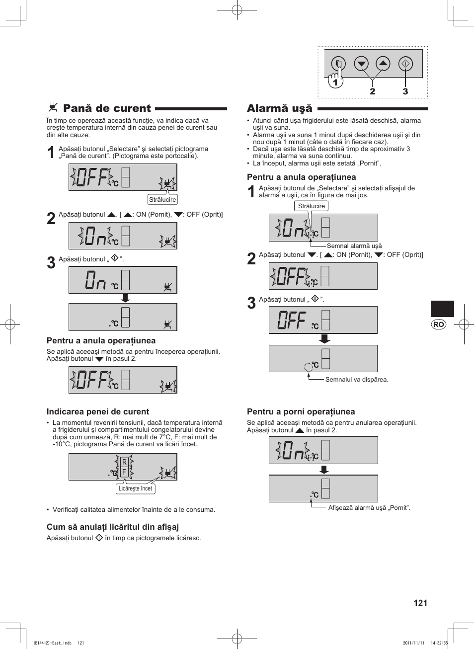 Alarmă uşă, Pană de curent | Sharp SJ-WP320TBE User Manual | Page 121 / 224